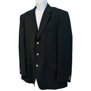 Emanuel Ungaro Mens Blazer Suit Coat Black Wool 44L‎ Long Silver Tone Buttons